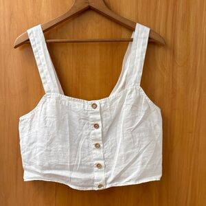 MATE the Label White Button-Front Crop Top